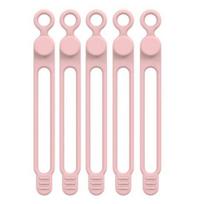 5Pcs Reusable Silicone Ties Cable Buckle with Anti-Lost Design Cable Fixing Tangle-free Organizing Management Tool rožinė