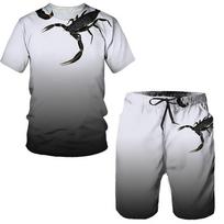 Men's Tee + Shorts Sets Scorpion 3D Print T-shirt & Shorts Combos Man Summer Loose Casual Two Piece Set S balta