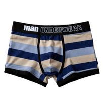 Men Boxers U Convex Breathable Striped Underwear Contrast Color Protective Wide Band Elastic L tamsiai mėlyna spalva