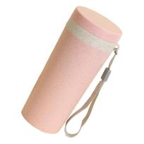 Wheat Straw Cup Double Layer Water Cup for Home School Camping Picnic Travel Office Pink
