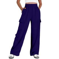 Womens Cargo Sweatpants Wide Leg Pants Baggy Joggers With Pockets M tamsiai violetine spalva