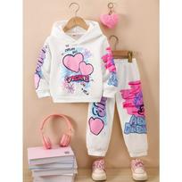 Girls Hoodie Sweatshirt Sports Suit Graffiti Letters Ribbed Cuff Design, 1-2Y balta