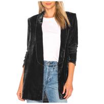 Women's Fashion Long Sleeve Gold Velvet Casual Loose Cardigan Coat M juoda