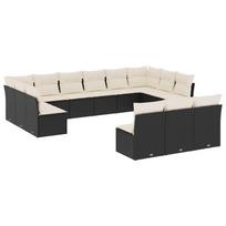 vidaXL 13 pc Outdoor Sofa Set with Cushions Black Poly Rattan