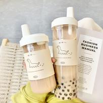 with Lid Straw Milk Plastic Cup Transparent Large Capacity Water Bottle Water Straw Bottles  Juice 850ml-Dinosaurs