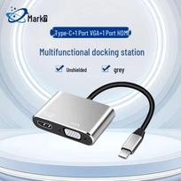Biaoqi USB-C to VGA HDMI 2-in-1 Adapter Hub pilka