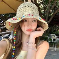 2025 New Color Dopamine Elegant Woven Straw Hat for Women's Beach Photography, Large brimmed Fisherman's Hat Tide balta