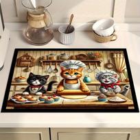 1Pcs Rubber Drying Mat With  Chef Cat Print For Coffee Shop Restaurant Kitchen Carpet Tableware Durable Diatom Mud Table Mat Pet Mat Coffeeware 30*40cm gray