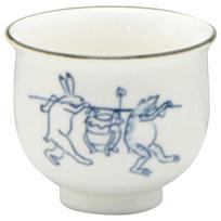 Kyoto ware sake cup approximately 6cm in featuring a design of made in ware/Kiyomizu (guinomi), diameter, Choju-giga (animal caricatures), blue,