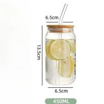 450ml/550ml  Glass Cups with Bamboo Lids and Straw Mason Jars Coffee Mug Beer Can Shaped for Cocktail Whiskey Milk Juice Cola LI 450ML-550ML