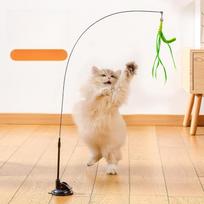 Cat toy simulation dog tail grass suction cup type ultra long cat teasing pole feather pole steel wire cat toy teasing stick