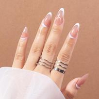 Short White Line French Tip Press-On Nails Reusable Nail Tips With Glue Or Jelly Adhesive Minimalist Style Adhesive Type