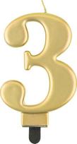 GoDan Number 3 žvakė, metalinė auksinė, 8,0 cm PF-SCZ3