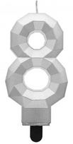 Skaičiaus 8 gimtadienio žvakė su deimanto formos metaliniu sidabru