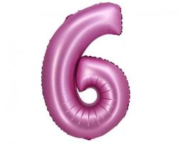 Folinis balionas numeris 6 satino rožinis 76 cm B&C