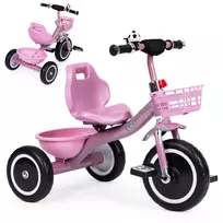 Triratis dviratis su neslystančiomis rankenomis, skambučiu ir krepšeliu, rožinis, „ECOTOYS“