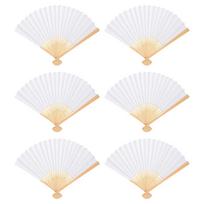 6/10/20 Pcs White Paper Hand Fan Chinese Handheld Fan DIY Blank Paper Fan for DIY Decoration Wedding Dancing Party Summer