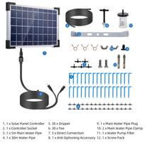 Saulės energija varoma automatinė lašelinė laistymo sistema, saulės energija varomas lašelinio laistymo rinkinys, įmontuota 2200 mAh baterija, palaiko 30 puodų, 7 laikmačio režimai