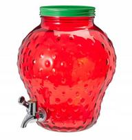 Stiklinis limonado ąsotis su čiaupu ir dangteliu, braškės forma 4 l