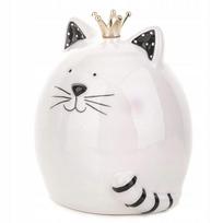 Keraminė taupyklė katė 12cm balta juoda auksinė su karūna