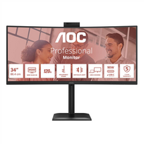 AOC | CU34E4CW | 34" | VA | UWQHD | 120 Hz | 4 ms | 3440 x 1440 pixels | 350 cd/m² | 2 HDMI ports | Black