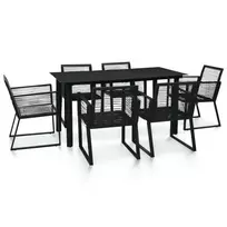 Lauko valgomojo baldų komplektas, 7 dalių, juodas, PVC ratanas
