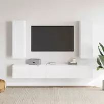 Televizoriaus spintelių komplektas, 5 dalių, baltas, mediena