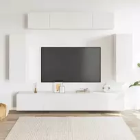 Televizoriaus spintelių komplektas, 6 dalių, baltas, mediena