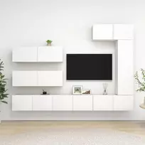 Televizoriaus spintelių komplektas, 7 dalių, baltas, mediena