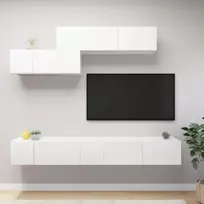 Televizoriaus spintelių komplektas, 6 dalių, baltas, mediena