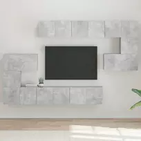 Televizoriaus spintelių komplektas, 10 dalių, betono, mediena