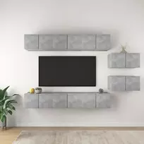 Televizoriaus spintelių komplektas, 8 dalių, betono, mediena