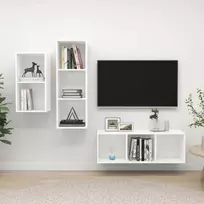Televizoriaus spintelių komplektas, 3 dalių, baltas, MDP