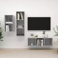 Televizoriaus spintelių komplektas, 3 dalių, betono pilkas, MDP