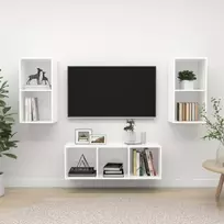 Televizoriaus spintelių komplektas, 3 dalių, baltas, MDP