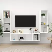 Televizoriaus spintelių komplektas, 3 dalių, baltas, MDP
