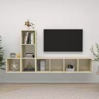 Televizoriaus spintelių komplektas, 3 dalių, ąžuolo, MDP