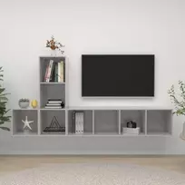 Televizoriaus spintelių komplektas, 3 dalių, betono pilkas, MDP