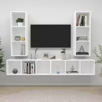 Sieninės televizoriaus spintelės, 4vnt., baltos, MDP