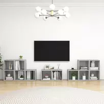 Televizoriaus spintelių komplektas, 8 dalių, betono, mediena