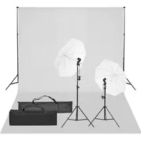 Fotostudijos rinkinys su apšvietimo rinkiniu ir fonu