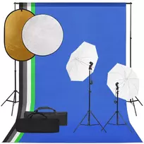 Fotostudijos rinkinys su šviestuvais, fonu ir reflektoriumi