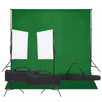 Fotostudijos rinkinys su apšvietimo rinkiniu ir fonu