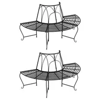 Pusapvaliai suoliukai aplink medį, 2vnt., juodi, 159cm, plienas
