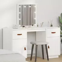 Kosmetinio staliuko su LED komplektas, baltas, pušies masyvas