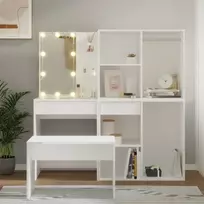 Kosmetinio staliuko komplektas su LED, baltas, apdirbta mediena