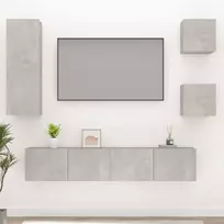 TV spintelių komplektas, 5 dalių, betono pilkas, mediena