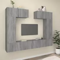 TV spintelių komplektas, 6 dalių, pilkas ąžuolo, mediena