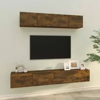 TV spintelių komplektas, 4 dalių, dūminio ąžuolo, mediena