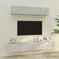 TV spintelių komplektas, 4 dalių, betono pilkas, mediena